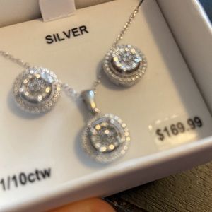 Silver Necklace and Earrings Set NEW - 1/10ctw